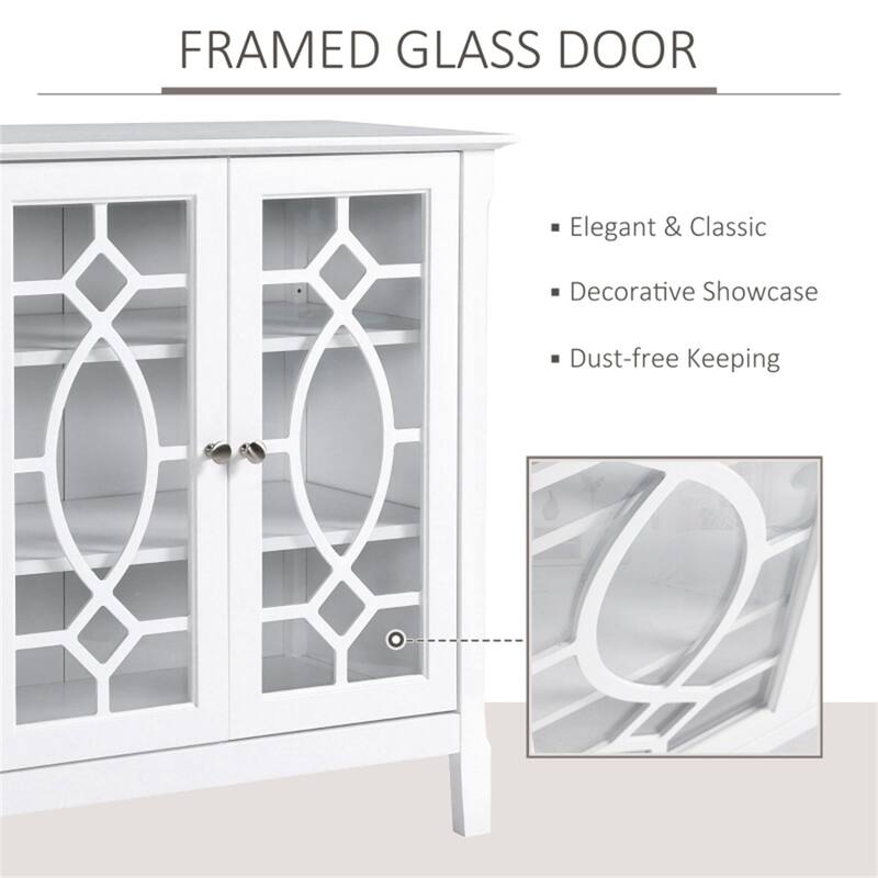 White MDF and Glass Enclosed Storage Cabinet with Glass Doors Adjustable Shelves Multi Purpose Buffet TV Console