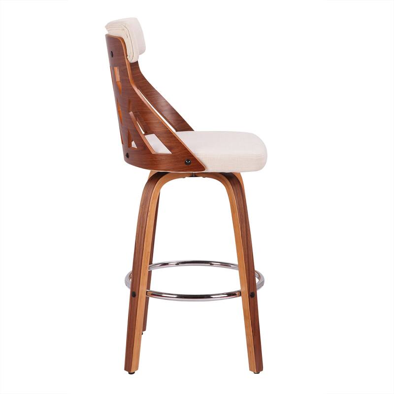 York Mid-Century Modern 26" Counter Stool in Wood and Fabric