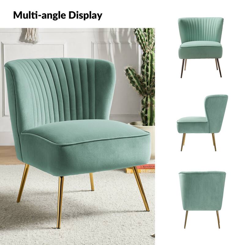 Monica 22''W Upholstered Modern Tufted Accent Side Chair with Gold Legs by HULALA HOME