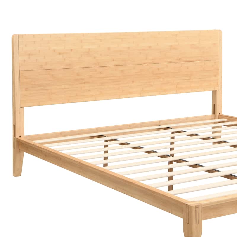 Bamboo Platform Bed Frame with Wood Slat Metal Support