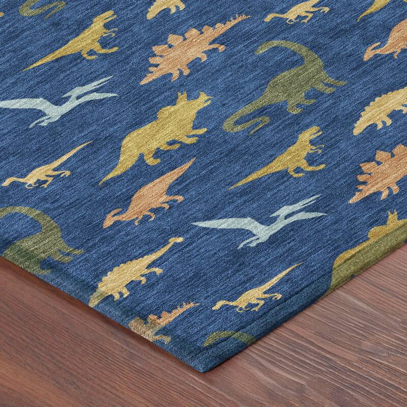 Machine Washable Indoor/ Outdoor Modern Dinosaur Chantille Rug