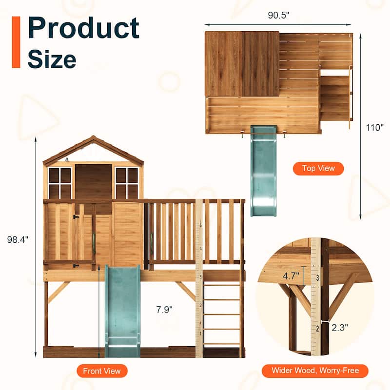 9-in-1 Wooden Playhouse with Slide & Sandbox