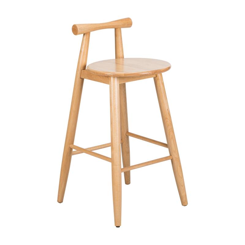 Rubberwood Bar Stools Set of 2 with Cross Backrest and Footrest Natural Wood