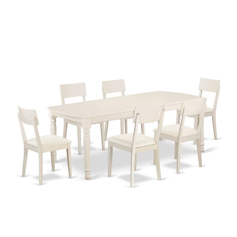 Nordic Dining Set 7 Piece Table & Chairs - Linen White Finish - Modern Farmhouse Kitchen Set