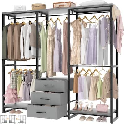 All in One Multifunctional Garment Rack with 3 Fabric Drawers and Shoe Storage Heavy Duty Closet Organizer