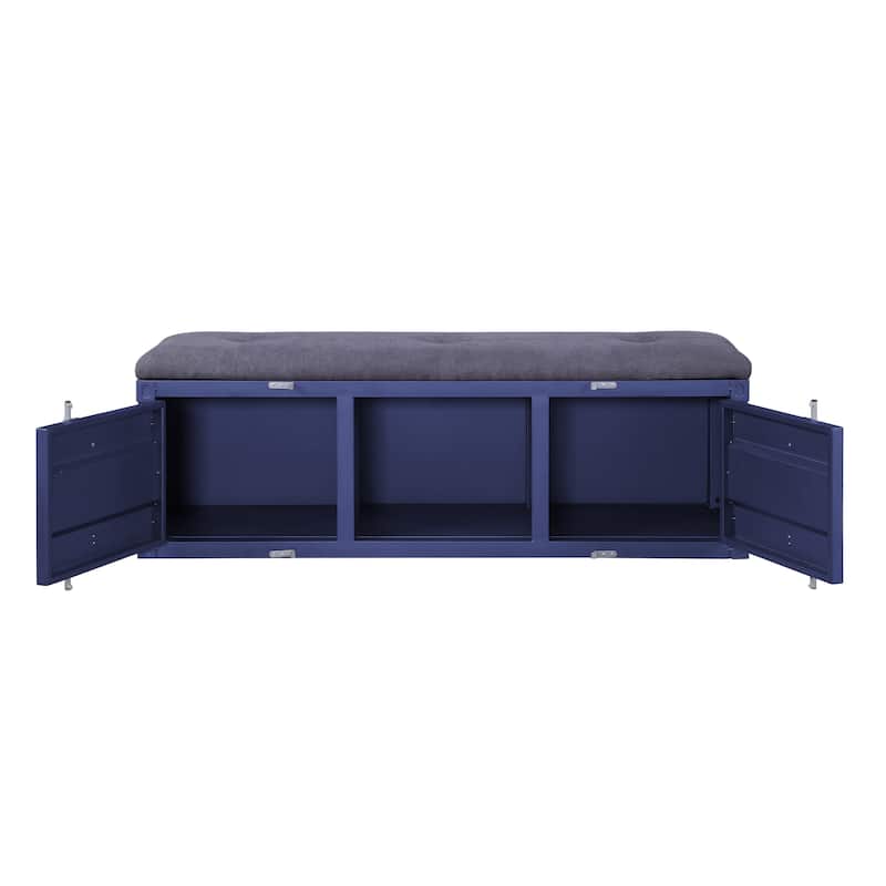 Gray Fabric and Blue Finish Bench W/Storage - Blue,Gray