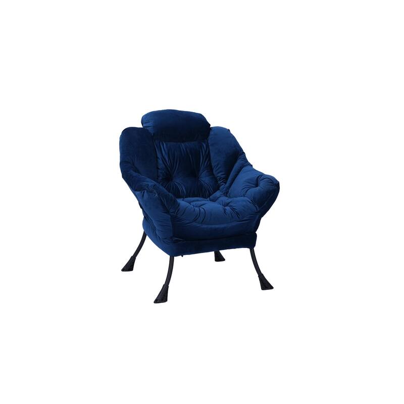 Modern Cotton Fabric Accent Lazy Chair with Armrests and a Side Pocket: with Ottoman, with Footrest.