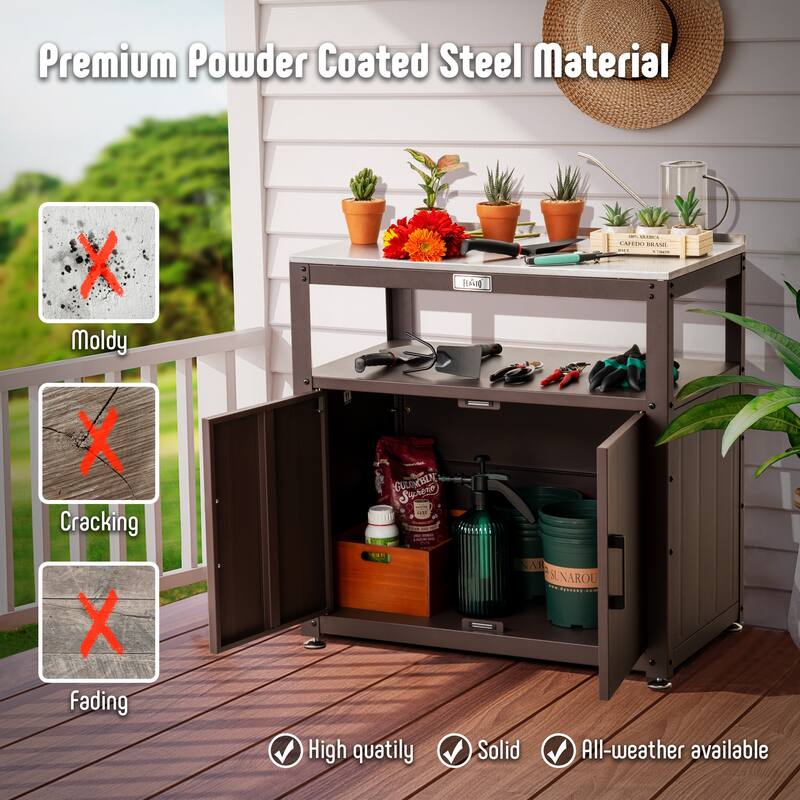 Feasto Stainless Steel Garden Potting Bench with Storage Cabinet