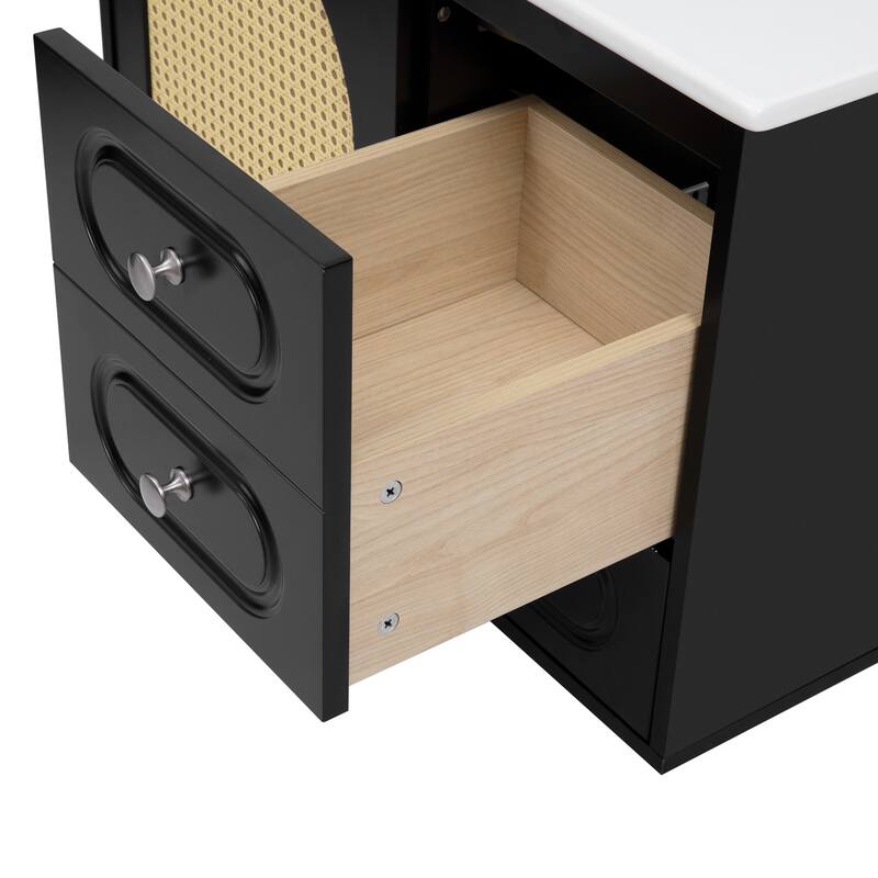 30" Mid-Century Bathroom Vanity - Ceramic Sink Cabinet with 2 Drawers & Ample Storage Space