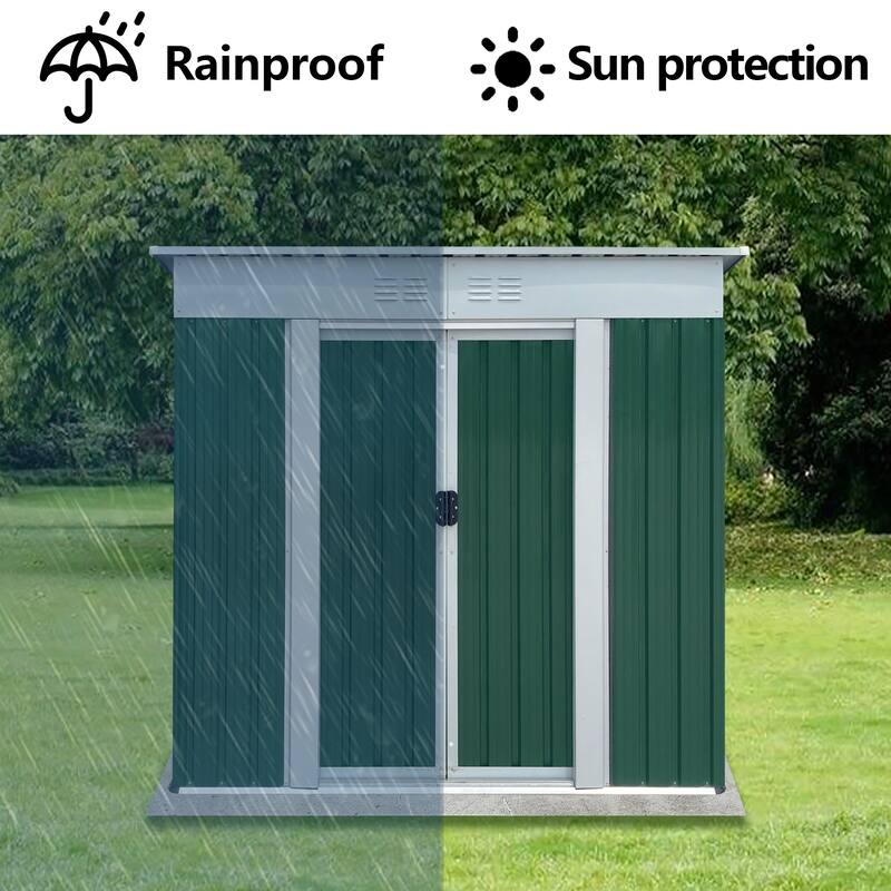 Outdoor Storage Shed Pent Roof Tool Shed with Lockable Sliding Door Apex Roof Metal Garden Shed for Backyard