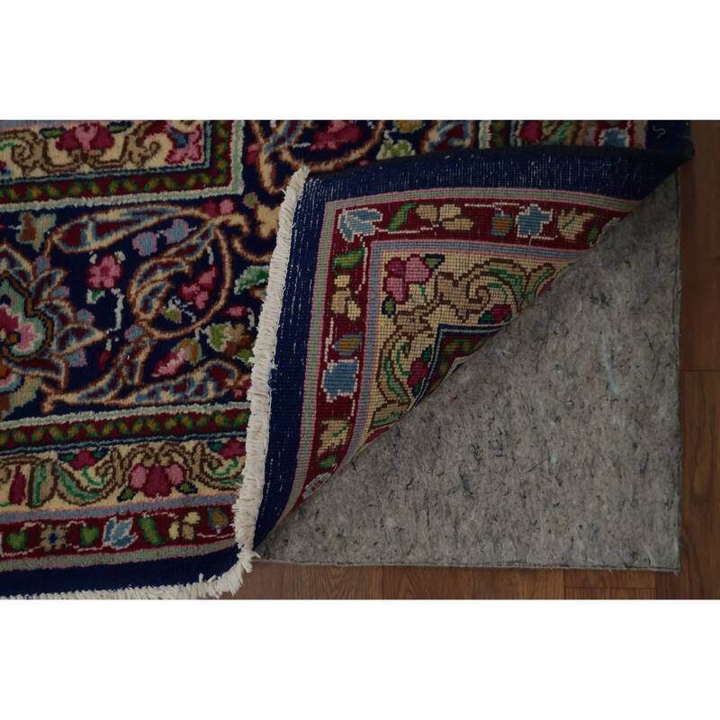 Hand Knotted Oriental 100% Wool Carpet Traditional Floral Navy Blue & Blues Kerman Area Rug - 13' 0'' X 9' 11''