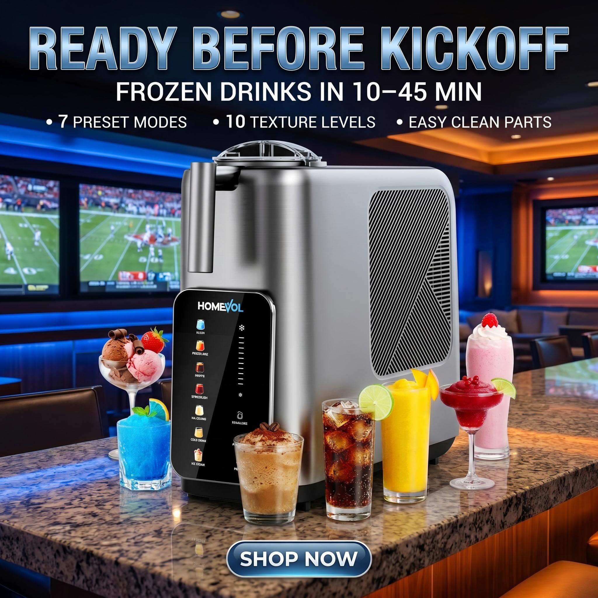 Countertop Slushie and Frozen Drink Maker, 7-in-1 Ice Cream Machine with 10 Texture Settings, 304 Stainless Steel Cup