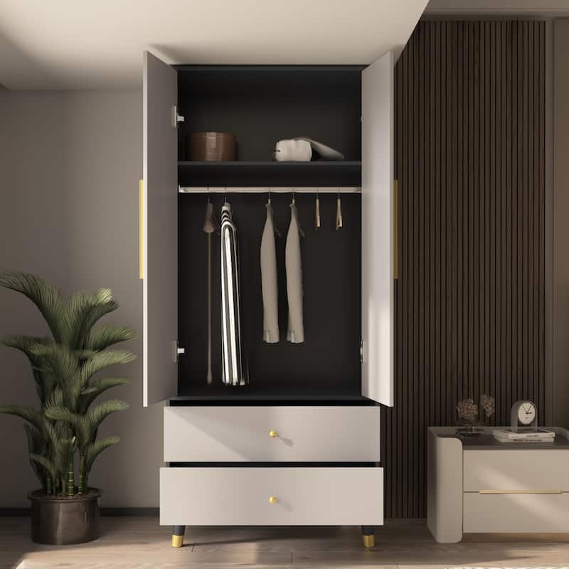 70.9"H Armoires & Wardrobe Two Drawers Hanging Storage Closet Cabinet