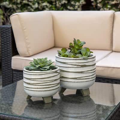 CERAMIC 6/8" FOOTED PLANTER, WHITE set of 2