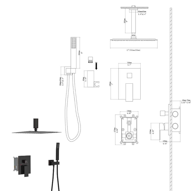 10 inch Square Shower Set, Dual Shower Heads