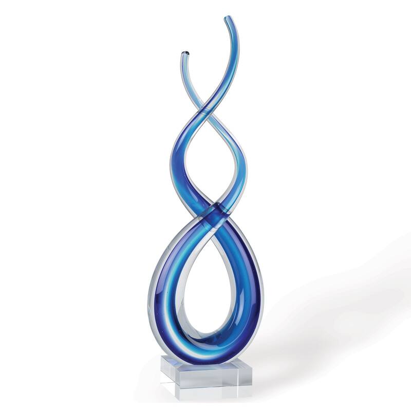 HomeRoots 14" Clear and Blue Murano Glass Modern Abstract Tabletop Sculpture