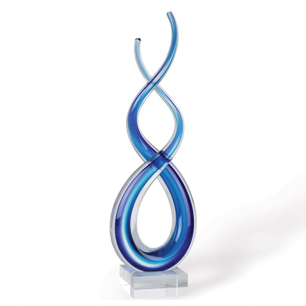 HomeRoots 14" Clear and Blue Murano Glass Modern Abstract Tabletop Sculpture