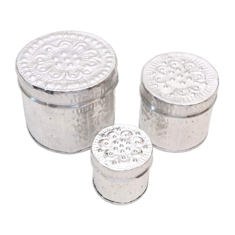 Novica Handmade Sparkling Flower Aluminum Decorative Boxes (Set Of 3)