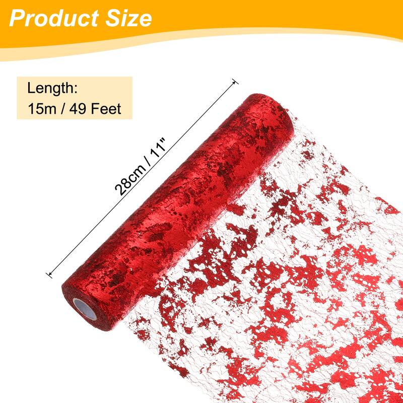 Table Runner, Sequin Gold Foil Thin Mesh Metallic Table Runner - Red - 49 Feet