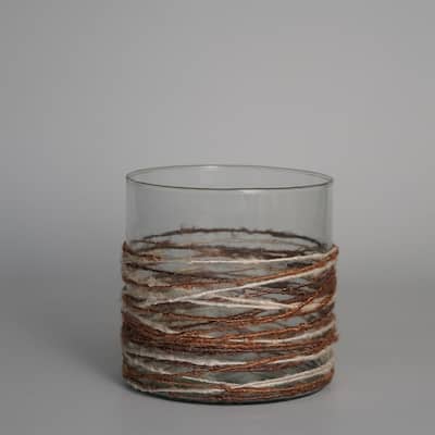 Votive Wrapped in Fabric Weaves Natural 6"x6"- A