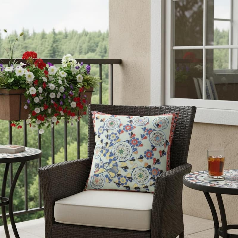 HomeRoots 18" x 18" Light Red Blown Seam Floral Indoor Outdoor Throw Pillow - 18.00' X '5.00' X '18.00 - Red - 18.00' X '5.00' X '18.00