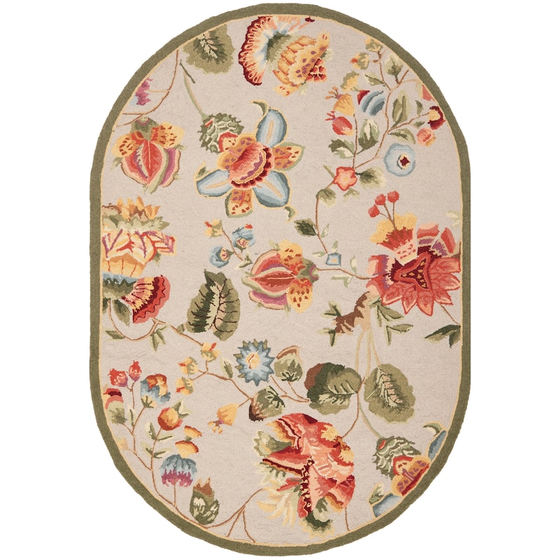 SAFAVIEH, Handmade Chelsea Jurendine French Country Floral Wool Rug - 7'6" x 9'6" Oval - Sage