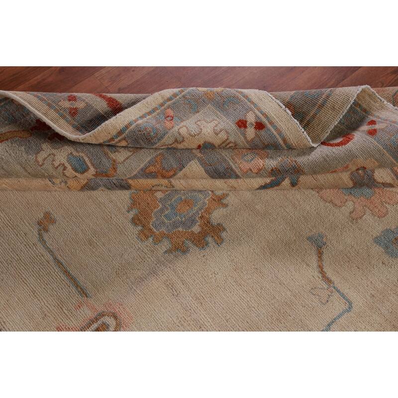 Hand Knotted Oriental 100% Wool Carpet Transitional All-Over Beige & Ivories Oushak Area Rug - 9' 11'' X 8' 2''