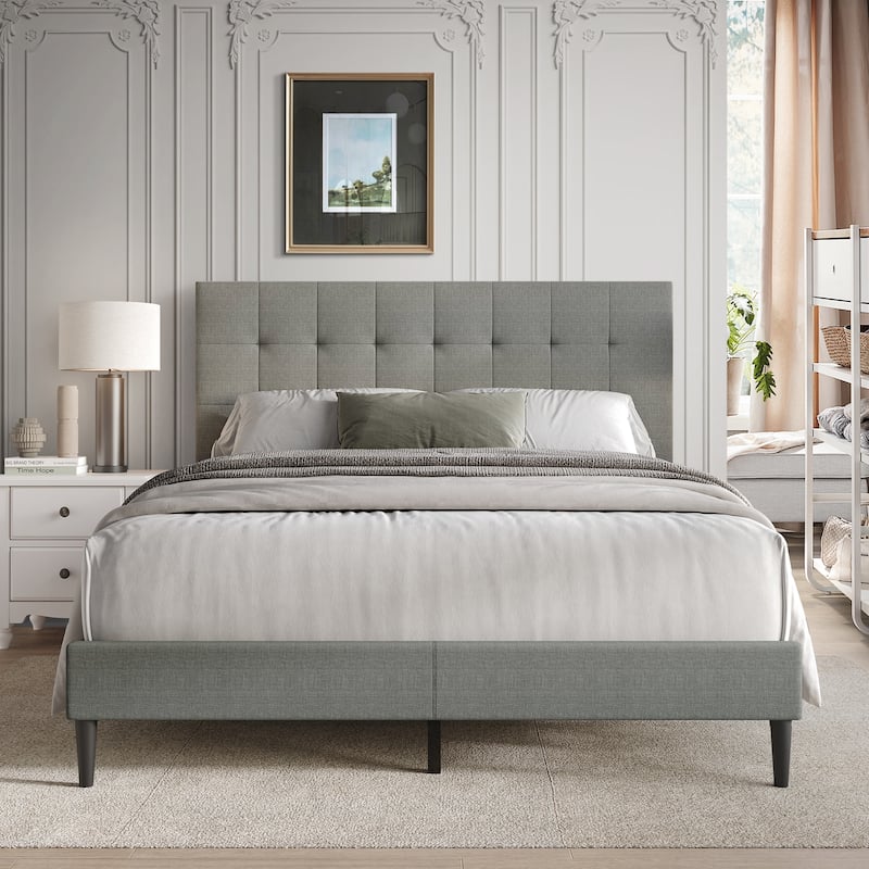 CraftPorch Clean-Lines Stitching Linen Upholstered Bed