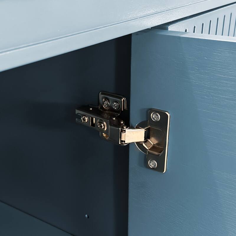 Durable Pantry Cabinet Buffet Storage Cabinet with Adjustable Shelves, Blue Dresser Floor Cabinet with Solid Wood Legs