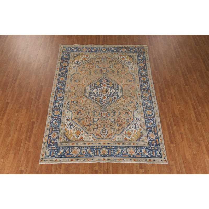 Hand Knotted Oriental 100% Wool Carpet Traditional Geometric Brown Tabriz Area Rug - 11' 0'' X 7' 11''