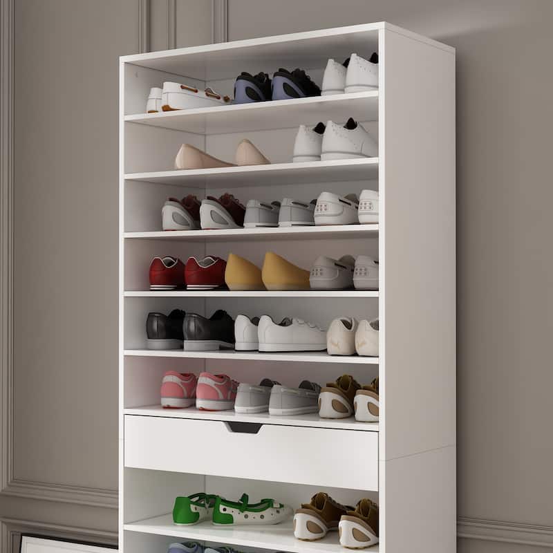 Maximize Entryway Space: 78.18"H White Shoe Storage Cabinet Shelf
