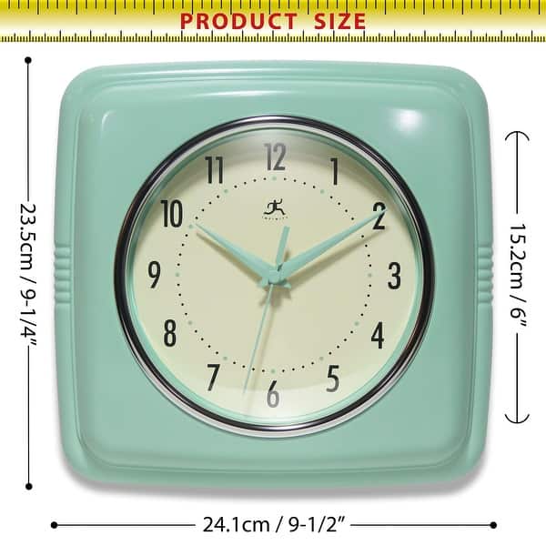 dimension image slide 3 of 22, Infinity Instruments Retro 9.25-inch Square Wall Clock - 9.25 x 1.875 x 9.5