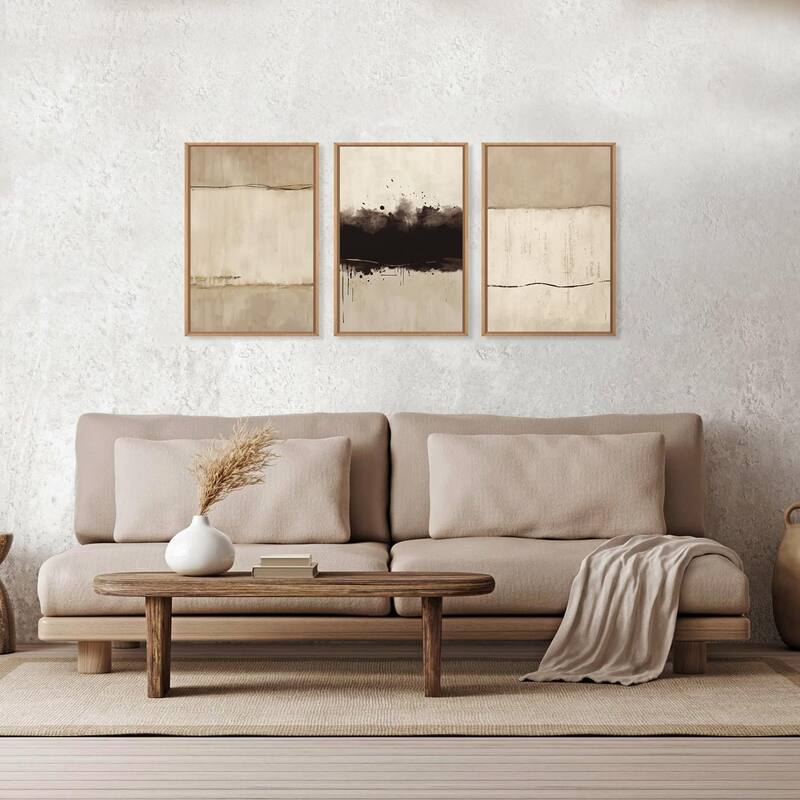Abstract Neutral Horizontal Painting,Modern Minimalist Beige