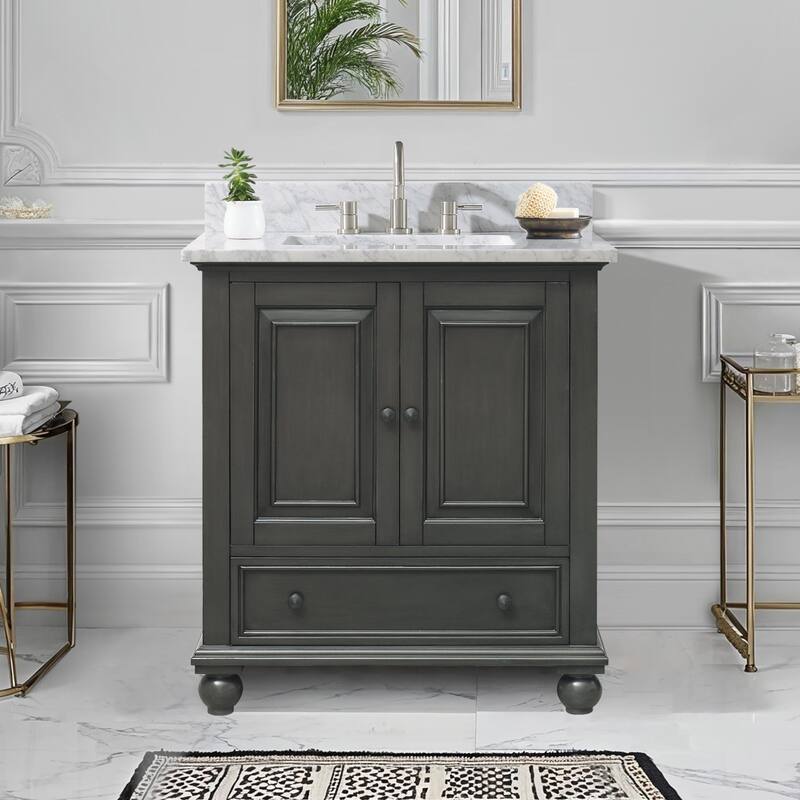 Avanity Thompson 30 in. Single Sink Bathroom Vanity with Carrara Marble Top - Charcoal Glaze