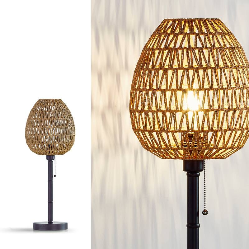 HOMEGLAM Oval Woven Rattan 26.5" Metal Table Lamp