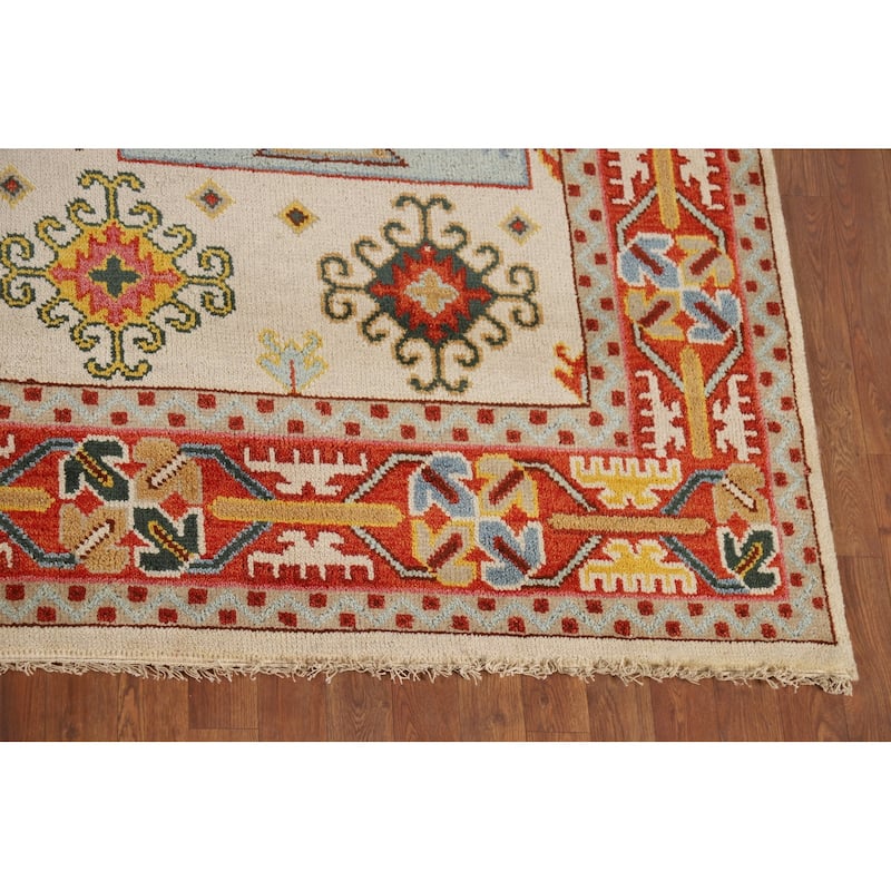 Geometric Heriz Serapi Indian Area Rug Hand-Knotted Wool Carpet - 8'11" x 12'0"