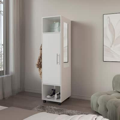 18.9" Modern Armoire with 1 Door, 3 Shelves and Full-Length Mirror for Bedroom