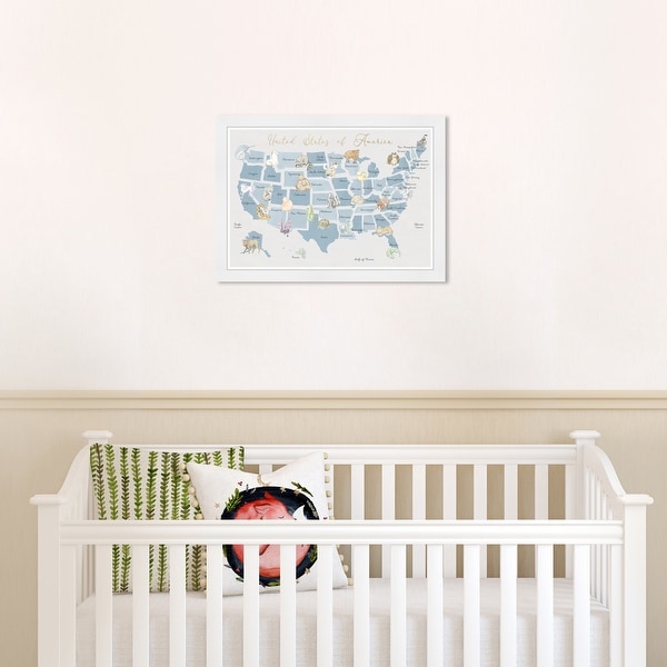 Olivia's Easel 'Wildlife Map II' Kids Wall Art Framed Print Blue,White. Opens flyout.