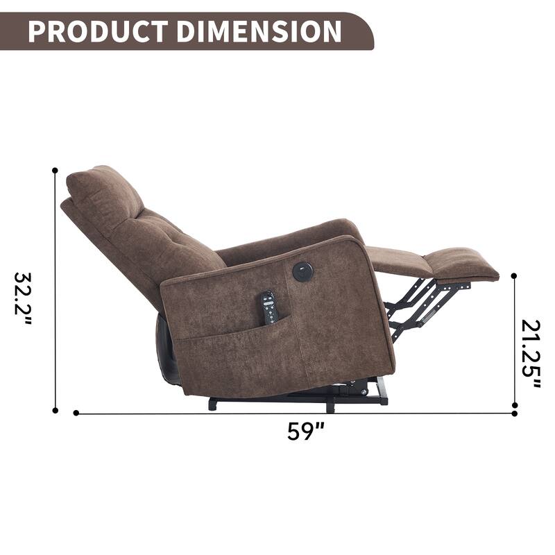 Single Motor Power Lift Recliner with USB Port and 155 Degree Recline