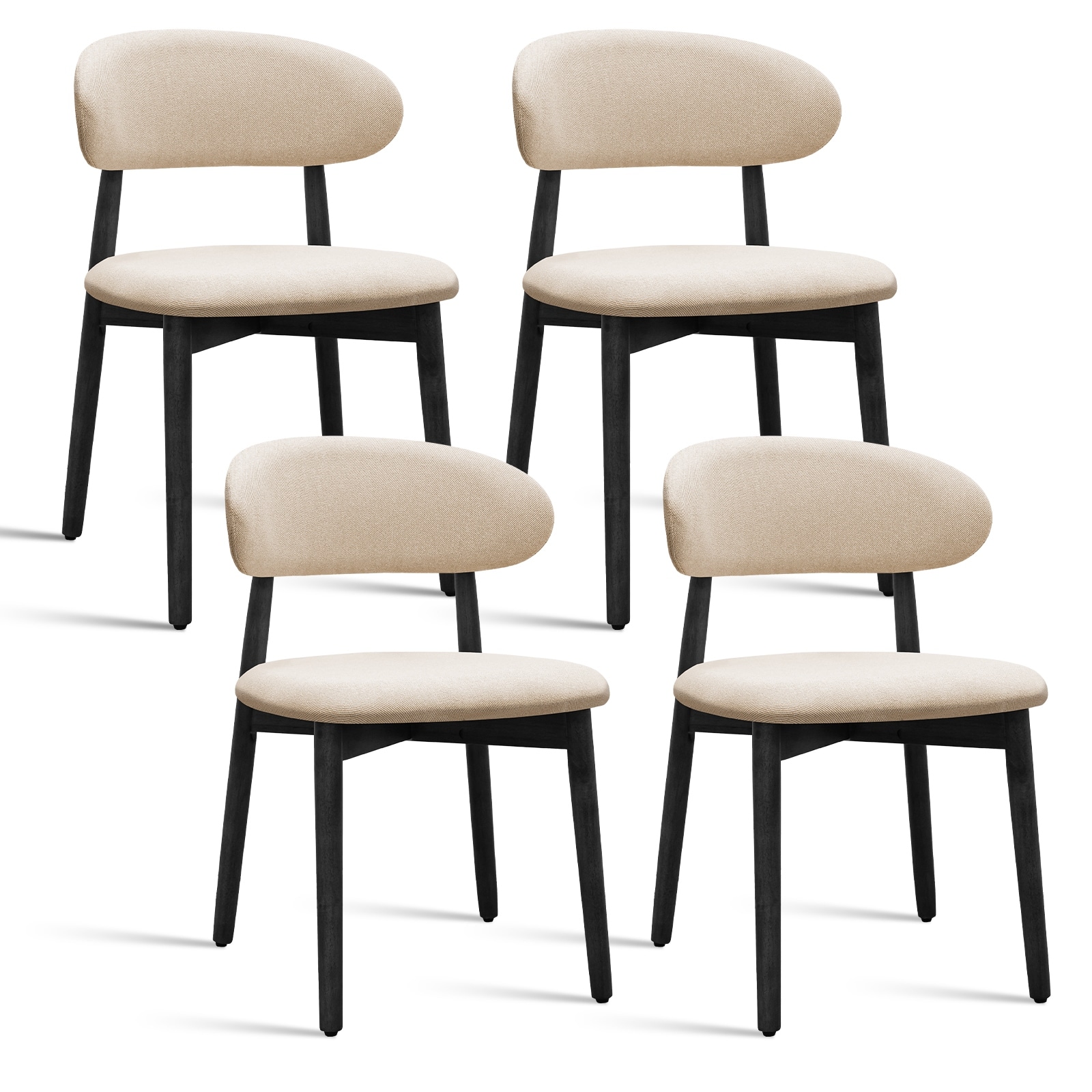 Cotton-Linen Fabric Upholstered Dining Chair with Black Solid Wood Legs, Armless Chair Set of 4 for Kitchen