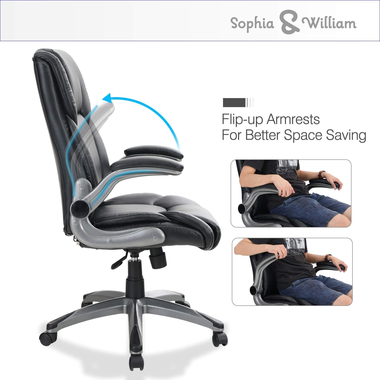 Sophia & William Leather Ergonomic Office Desk Chair 360-deg Swivel, High  Back Executive Computer Chair with Flip-up Armrests - Overstock - 32440398