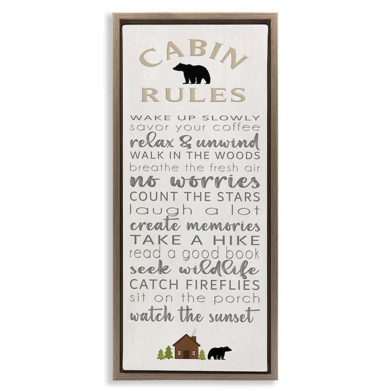 Stupell Fun Adventure Cabin Rules Framed Floater Canvas Wall Art Design By Seven Trees Design - 15 x 31 - Brown