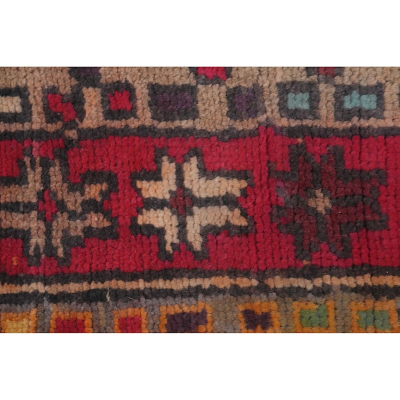 Hand Knotted Oriental 100% Wool Carpet Traditional Tribal Red Ardebil Runner Rug - 9' 4'' X 3' 9''