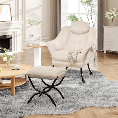 Modern Accent Comfy Lazy Sofa Chair with Ottoman for Bedroom or Living Room