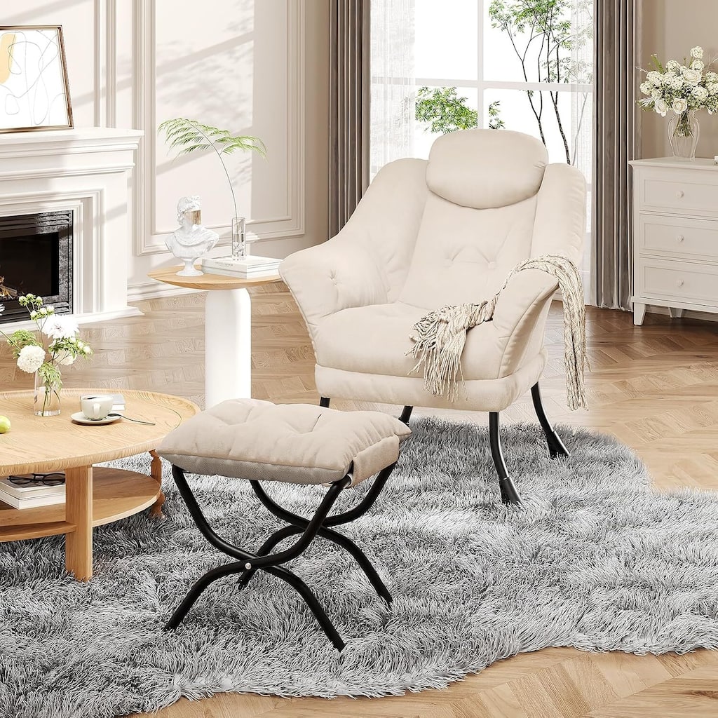 Modern Accent Comfy Lazy Sofa Chair with Ottoman for Bedroom or Living Room