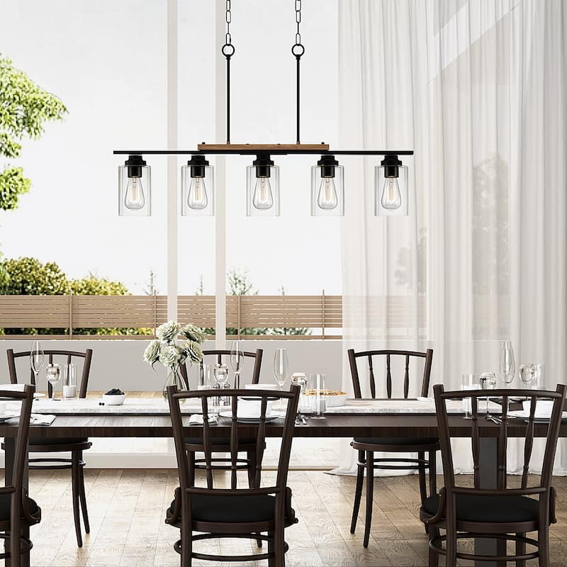 5-Light Kitchen Island Linear Pendant Light Fixture Matte Black - Matte Black