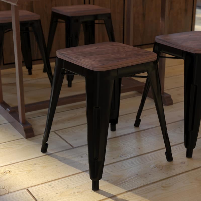 Set of 4 18" Table Height Indoor Stackable Metal Stool with Wood Seat