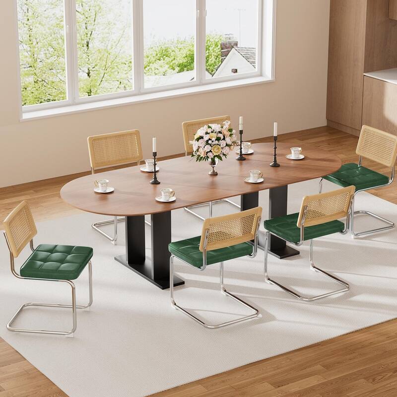 Mid-Century Modern Chairs Set - Faux Leather & Rattan