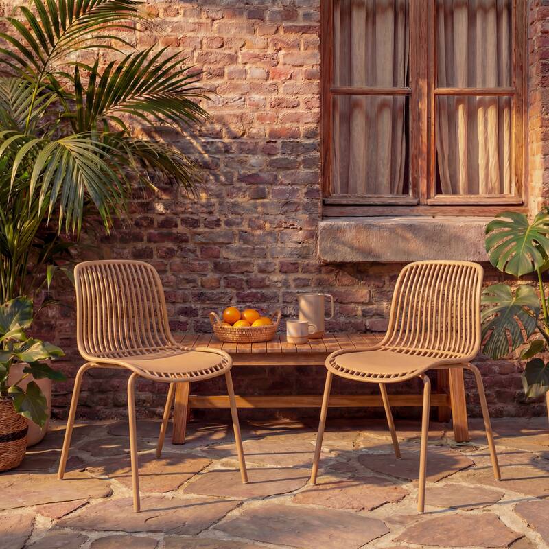 Christopher Knight Home - Eldred Outdoor Weather-Resistant Plastic Dining Chair with Metal Frame - Brown Yellow