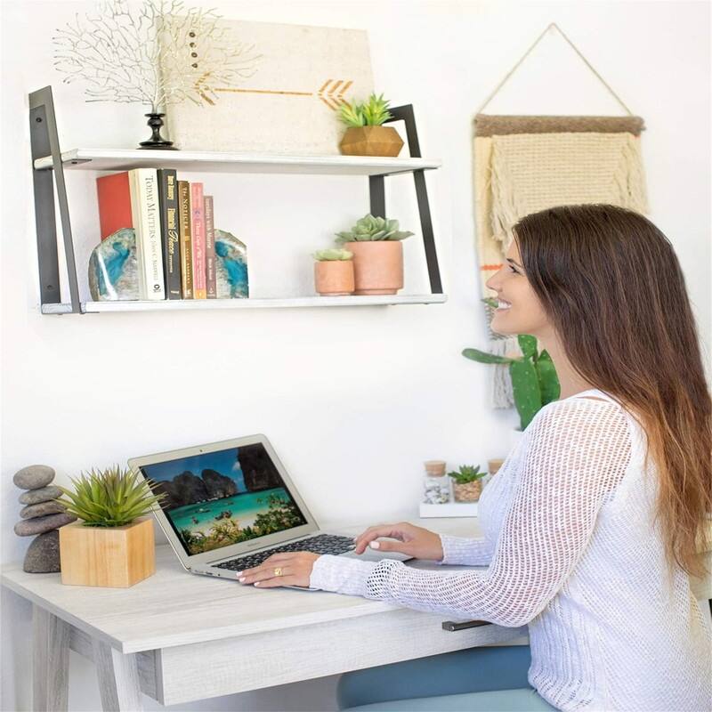 2-Tier Modern Rustic Floating Wall Shelves - 6.7D x 24.5W x 16.1